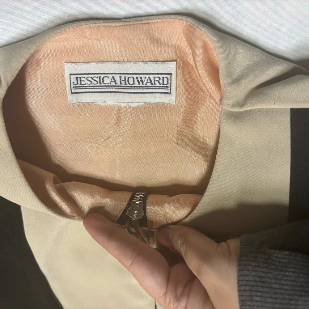 Vintage ‘90s Jessica Howard Beige & Black Color‎ Block Zip-Up Blazer S/M?